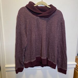 H&M Burgundy Cowl-Neck Sweater Mixed Knit Lined Pullover Cozy Chic Outdoors M